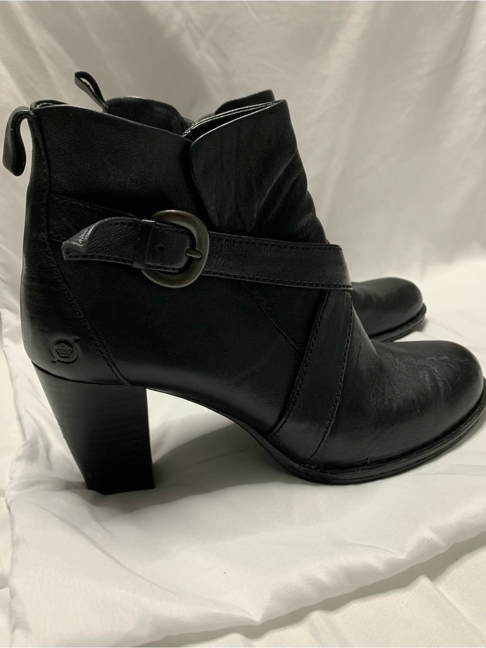 Born Black Leather Ankle Booties with Side Buckle